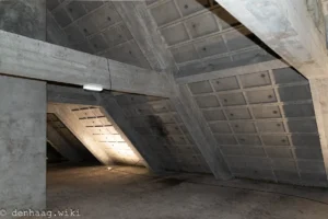 De dakconstructie was bedoeld om een bom te detoneren zodat de klap boven de hier zichtbare vloer bleef.